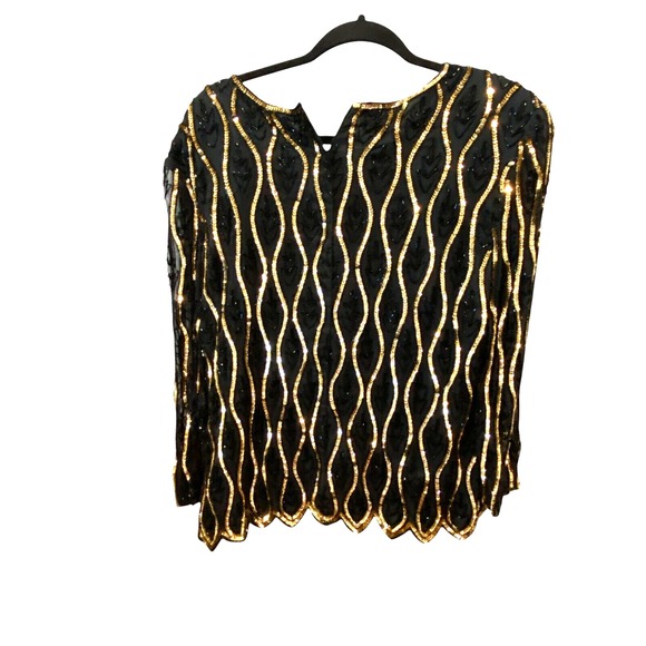 Stenay Vintage Formal Silk Top Green Gold Size Womens Size XL‎ Sequin Round Neck - Picture 3 of 10